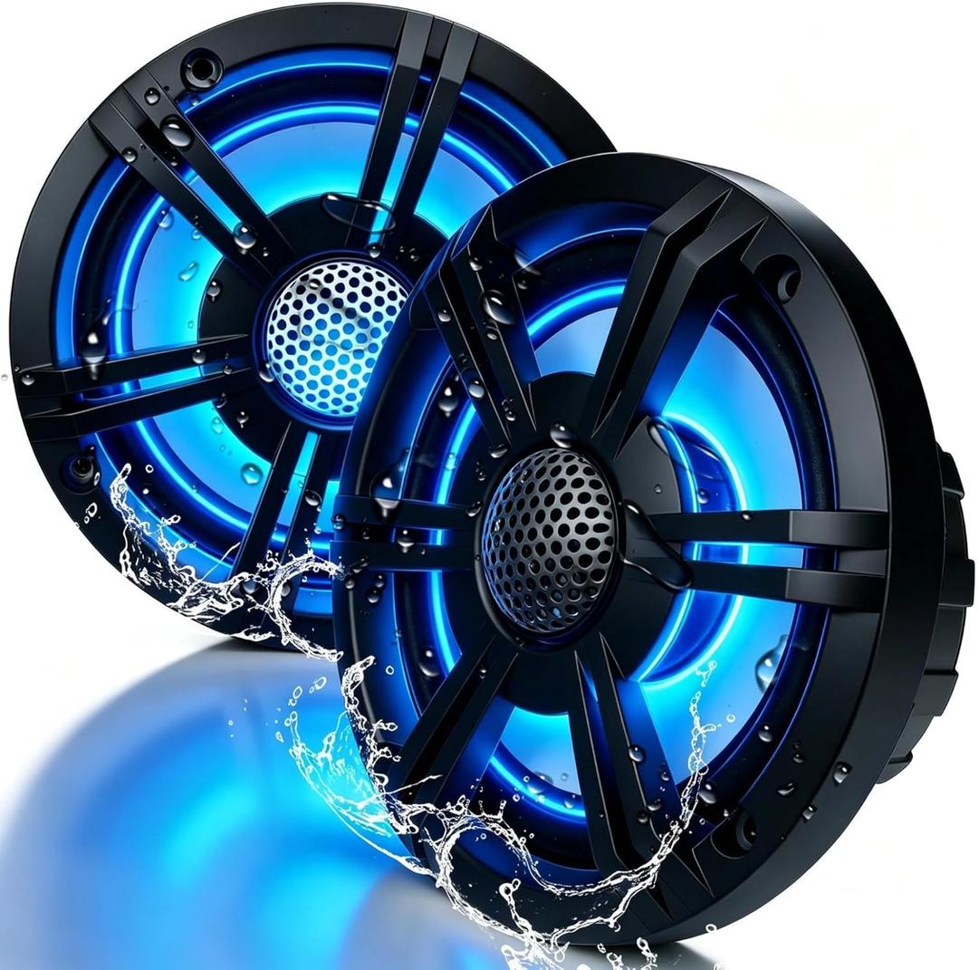 6.5" 800W Marine Speakers, IP66 Waterproof Boat Stereo Speakers with LED Lights, 2-Way Coaxial Audio, Y35 Woofer, for Marine/ATV/Motorcycle/Golf Cart/Motorhome/Powersports/Patio/Poolside/Deck/Home