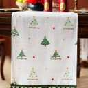2 x White Christmas Tree Table Runner 95 Inch Long, Ideal for Gifting, Draping Xmas Holiday Table Runner with Dark Green Fringes, Seasonal Winter Kitchen Dining Table Decoration for Home Party 14x95 Inch