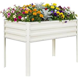 Elevated Raised Garden Bed with Legs, 48x24x32in Galvanized Planter Box Outdoor with Drainage Holes, Large Metal Raised Beds for Gardening Vegetables Herbs, Backyard, Patio, Balcony, White