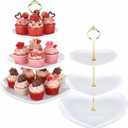 Layhit 2 Pack Wedding 3 Tier Cupcake Stand Heart Shaped 3 Tiered Serving Trays for Party Plastic Tray Dessert Cupcake Stand for Tea Party Baby Shower Wedding (White)