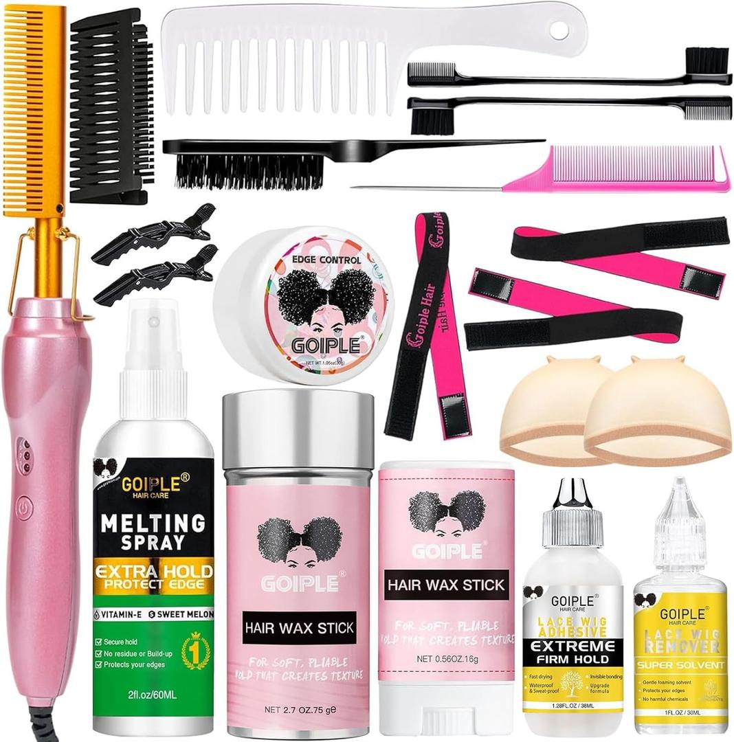 Electric Hot Comb Hair Straightener Heat Pressing Combs Ceramic Curling Flat Iron Curler, Hot Comb Electric for Wigs Electrical Straightening Comb Curling Iron for Natural Hair with Anti-Scald Case