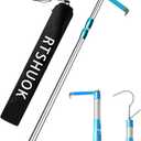 6.3 Ft Truck Cargo Grabber Reach Retriever Tool, Expandable Heavy Duty Stainless Steel Truck Telescoping Pull Pole with Two Hooks for PickupTruck SUV Boat Accessories (Blue)