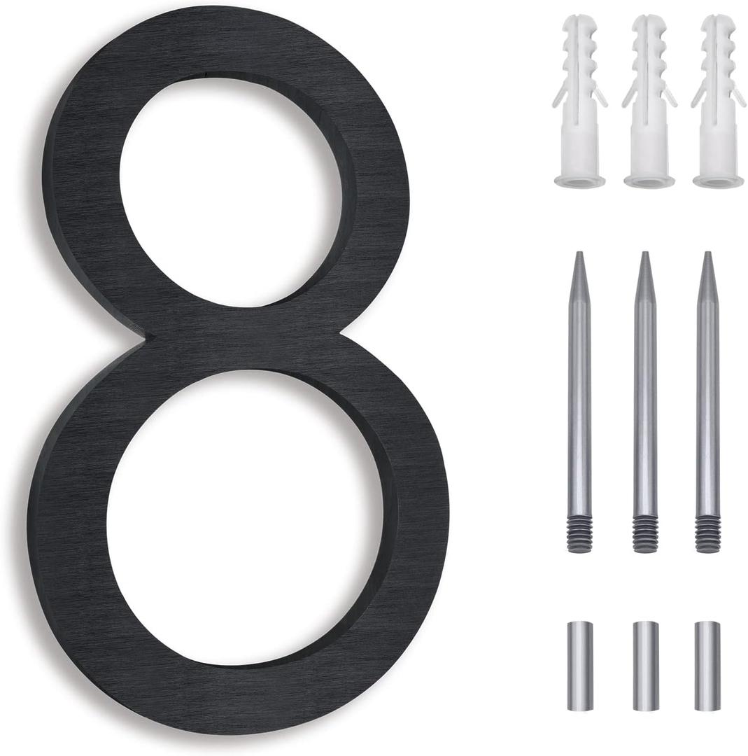 8 Inch Floating House Numbers, Address Numbers for Outside, Metal Black Large Modern House Numbers, Door Numbers for Mount Aluminum Black Number 8