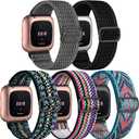 DaQin Elastic Sport Nylon Band Compatible with Fitbit Versa 2 Watch Bands Women Men, 5 Pack Adjustable Stretchy Solo Loop Wristband for Versa/Versa Lite/SE/Fitbit Versa 2 Bands Women of Smartwatch (Boho/GreenArrow/Color/StormGray/Black)