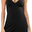 Vlazom Women's Full Slip Under Dress Adjustable Spaghetti Strap Slip Dress V-Neck Lace Knee Length Camisole S-3XL (Black, M)