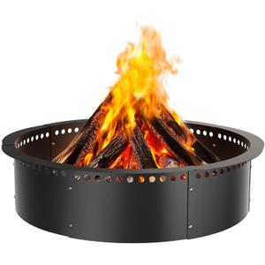 Smokeless Fire Pit Ring, 35-Inch Outer/31-Inch Inner Heavy Duty Large Solid Metal Steel Flower Shape Firepit Rim Insert for Outside Wood Burning, DIY Campfire Ring (Black)