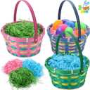 JOYIN 3 Pcs Easter Bamboo Baskets Woven Goodie Empty Gift Basket with Handle and Grass Paper Shreds for Easter Egg Hunt, Kids Party Supplies, Filling with Candy & Party Favors(7.7"X8.5")