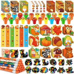 BenLouis Fall School Stationery Set Party Favors Thanksgiving Day Classroom Gift Prizes Bulk for Students Kids Autumn Pumpkin Harvest Pinata Filler Goodie Bag Stuffers Decor 12Set Fall