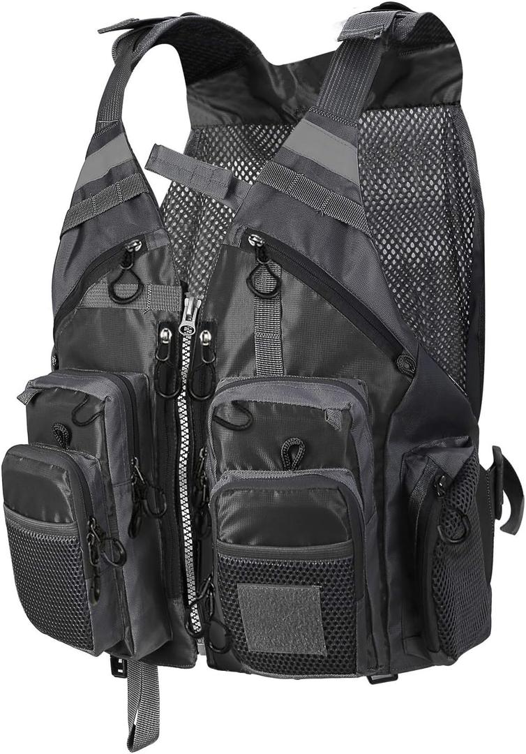 PELLOR Fly Fishing Vest, Fishing Gear Outdoor Backpack Breathable Mesh Fishing Vest Backpack for Camping Hunting (Black)