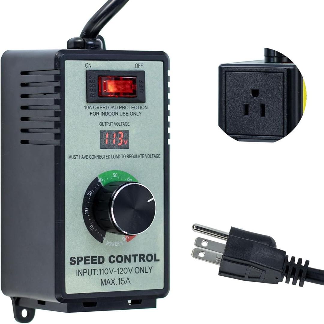 AC Motor Variable Speed Controller 120V 15A Max, LED Voltage Display Power Regulator for Ceiling Fans Blower Hydroponics Inline Duct Exhaust