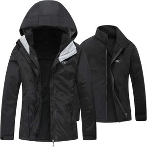 Diamond Candy Womens 3-in-1 Winter Jacket Waterproof Rain Coat with Hood Warm Fleece Ski Jackets (XX-Large, Black)