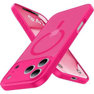 Magnetic Shockproof for iPhone 17 Pro Case,[Camera Protection][Compatible with Magsafe][Non-Slip][Mil-Grade Protection] Slim Anti-Yellow Translucent Matte Phone Case for iPhone 17 Pro,Hot Pink