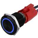 APIELE 10 Amp 19mm Momentary Push Button Switch 12V SPST LED Waterproof Round Self Reset 1NO (Black Aluminum, Blue)