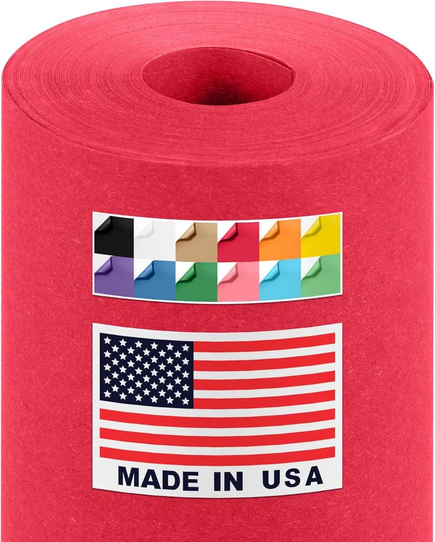 USA Made 18" x 1200" Red Kraft Paper Roll, 45 lbs Thickness, American Quality Kraft Paper for School, Poster Arts, Bulletin Board - Odorless, Non-Toxic, Safe for Kids