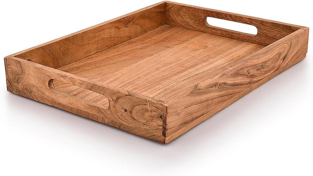 Kaizen Casa |Wooden Rectangular Serving Tray, Wood Plate, Tea/Drink Platter, Dinner Serving Tray, Snack Tray |Size_16" x 12" x 2 |Home Restaurants Coffee, Food, Breakfast, Dinner Dcor