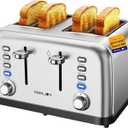 Toaster 4 Slice, Dual Independent Controls, Extra Wide Slot Toasters for Bagel, Bread, Waffles, 7 Shade Settings, 4 Main Functions, Removable Crumb Tray, 1500 Watts, Brushed Stainless Steel
