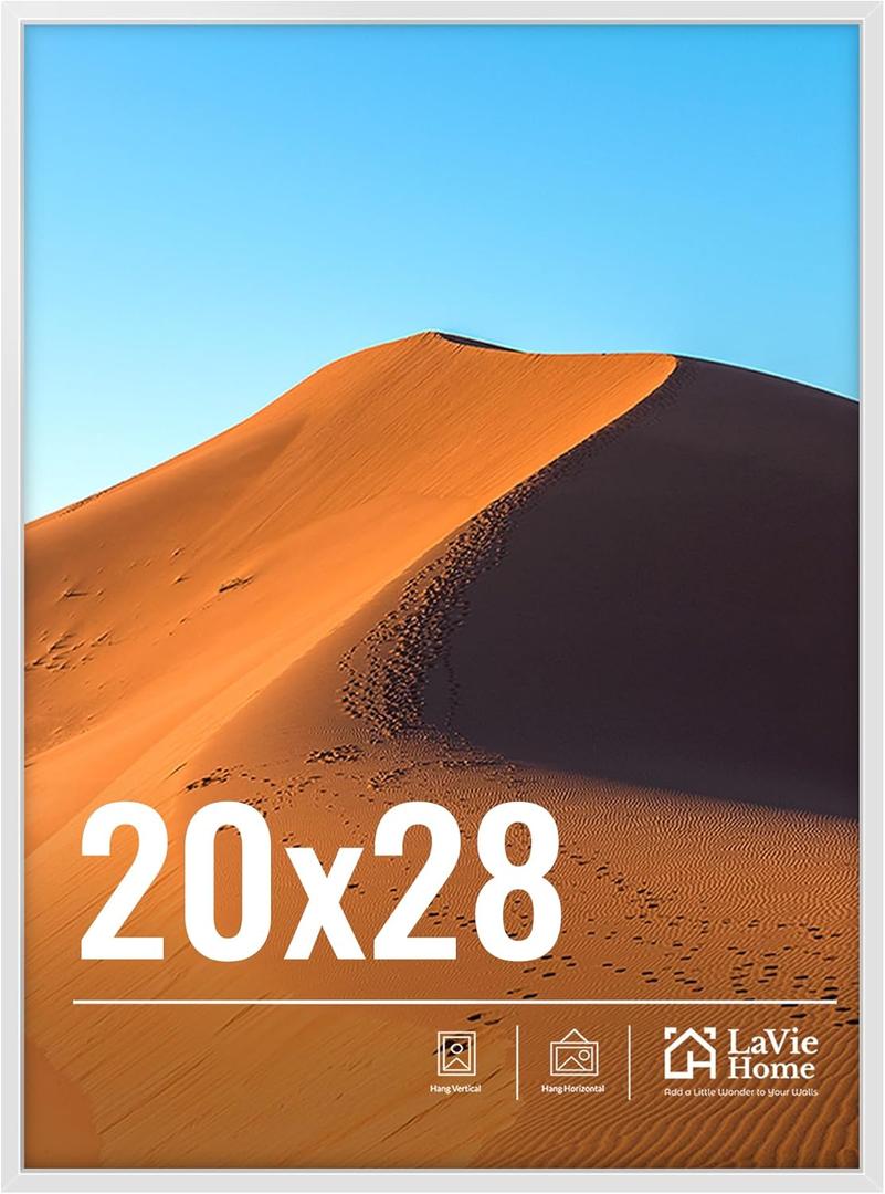 LaVie Home 20x28 Picture Frame for Wall Display, 20x28 White Picture Frame with HD Plexiglas, 20 x 28 Poster Frame 1 Pack, Display Frame for Vertical or Horizontal, Classic Collection