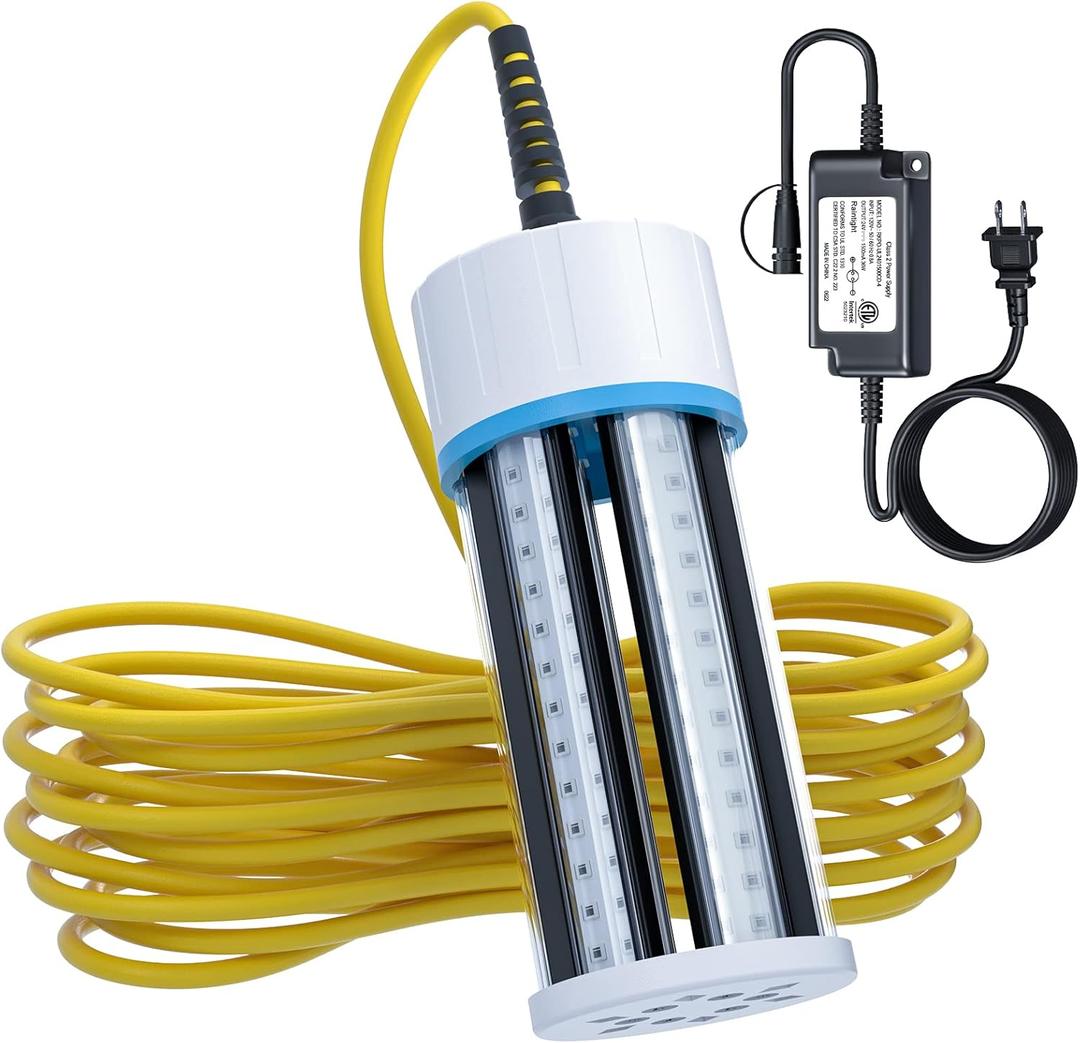 Underwater Fishing Light, 110V & 12V Super Bright Green LED Submersible Light Attractants for Docks, Boats or Kayaks, IP68 Rated for Fresh & Salt Water (30ft Cable)