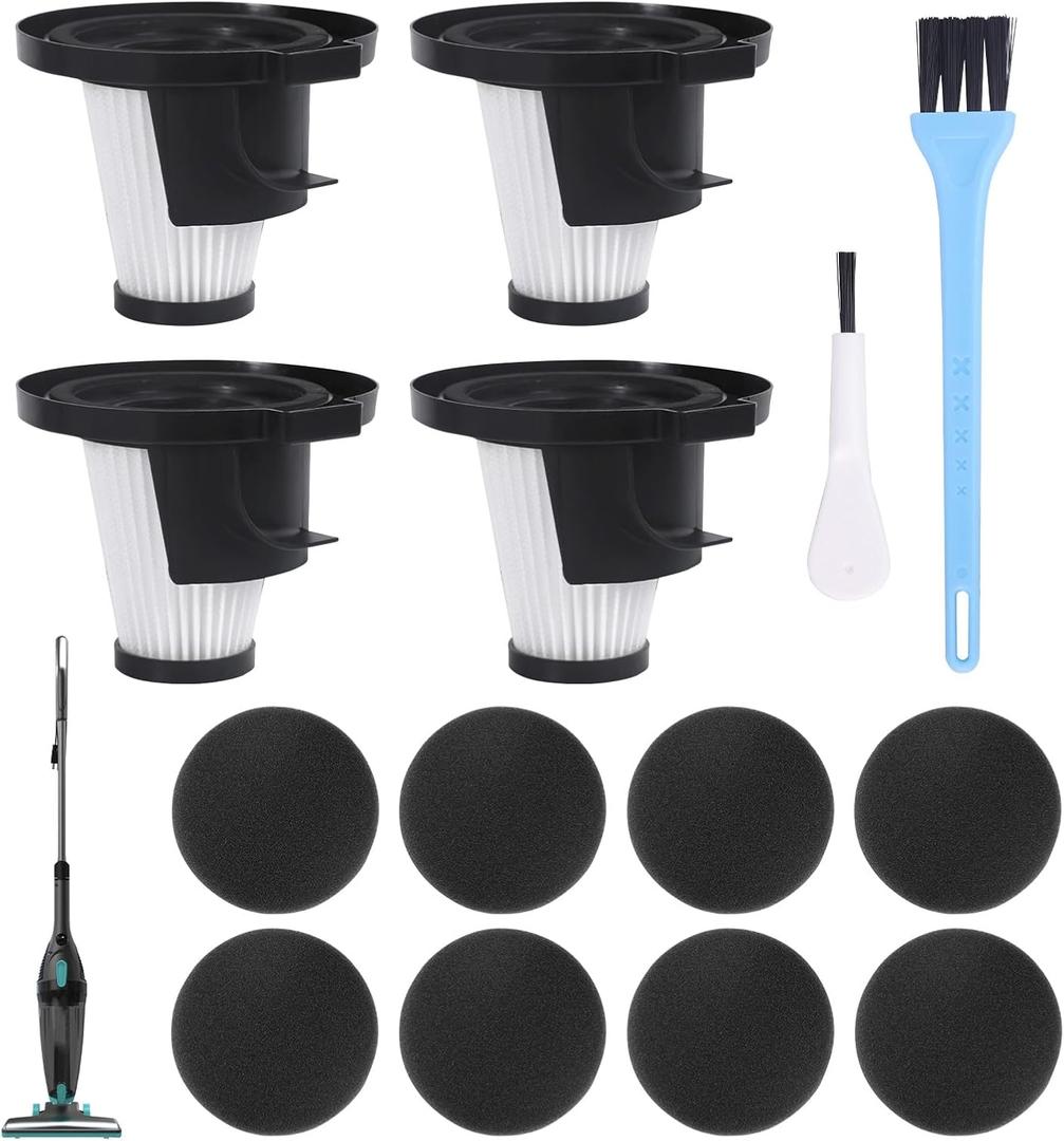 4Set Replacement Filter Cartridge Compatible with IonVac ZipVac 8842 8200 Handheld Vacuum Cleaner with 8 Black Filters, 1 Blue Brush, 1 White Brush