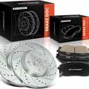 A-Premium 12.00 inch (305mm) Front Drilled and Slotted Disc Brake Rotors + Ceramic Pads Kit Compatible with Select Hyundai and Kia Models - Sonata 2015-2019, Kona Electric, Optima, Niro EV, 6-PC Set