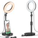 Desk Ring Light with Telescopic Stand, Travel Desktop Hola Light for Phone Selfie Laptop Zoom Video Calls Makeup Tiktok Reels Live Streaming (Matte Black)