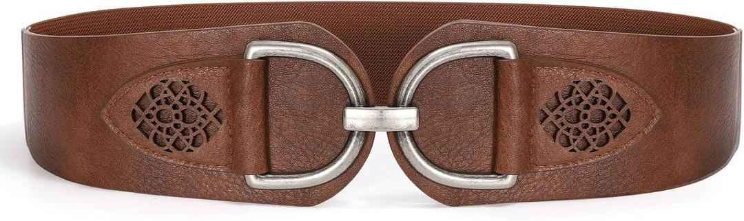 SANSTHS Vintage Women Stretchy Wide Belt Chunky Buckle Elastic Wide Waist Belts for Dresses Coats (M: Fit Waist Size:34"-39", Coffee)
