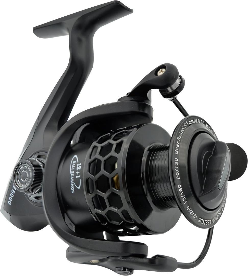 Spinning Fishing Reels 12+1BB Ultra Lightweight Carved Aluminum Spool Reels Affordable Smooth Spinning Reels (Size1000, BE Black)