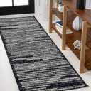 JONATHAN Y Khalil Modern Berber Stripe Black/Cream Runner Rug, 2x8, Contemporary, Bohemian, Easy-Cleaning for Living Room, Bedroom, Kitchen, Pet Friendly, Non-Shedding 