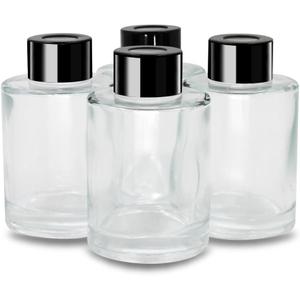 Reed Diffuser Bottles with Black Caps Refillable Glass Diffuser Bottles Set of 4-3.15" High, 70ml 2.4 fl oz. Small Round Shape, Fragrance Accessories