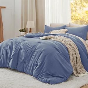 Bedsure Queen Size Comforter Set, Blue Soft Prewashed Bedding for All Seasons, 3 Pieces GentleSoft Warm Down Alternative Bed Set, 1 Lightweight Comforter (90"x90") and 2 Pillowcases (20"x26")