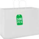 bagmad 100 Pack 16x6x12 Inches Large White Kraft Paper Bags with Handles Bulk for Shopping Wedding Grocery Retail Merchandise Business Craft Gift Bags(100 Count)