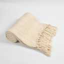 Lavish Threads Cotton Throw Blanket, Cream White Woven Design with Diamond Pattern and Fringe Tassels, Cozy Decorative Throw for Couch, Sofa & Bed, 50x60 Inch (Plain Woven) Beige