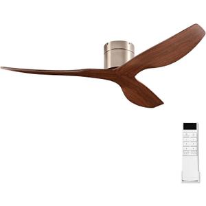52-Inch Ceiling Fan Without Light, Modern Low-Profile Flush Mount Fan with Remote, 6-Speed Reversible Quiet DC Motor,for Balcony, Living Room, Bedroom (No Light)