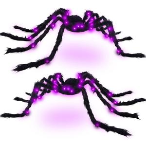 Halloween Spider Decorations 4ft Light Up Giant Spider (Pack of 2) for Indoor Outdoor Halloween Decorations Yard Party House Decor