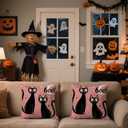 Halloween Black Cat Throw Pillow Covers 2 Pack, 18x18 Inch Double Sided Printed Linen Cushion Covers for Sofa Couch, Spooky Moon Stars Design Decorative Pillowcases for Fall Holiday Home Decor