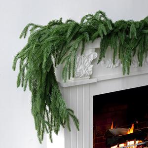 Artificial 6Ft Norfolk Pine Garlands, Real Touch Christmas Winter Pine Garland, Thick Deluxe Faux Green Greenery Garland for Table, Fireplace, Stairs, Mantle, Indoor Outdoor Christmas Decorations