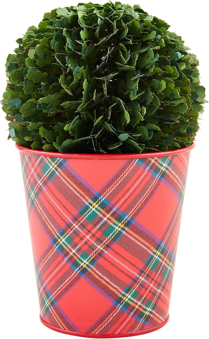 Mud Pie Boxwood Tartan Pot, Large, 5" x 5" Dia