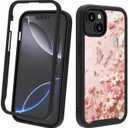 POCOOA Compatible with iPhone 14 / iPhone 13 Case – Rugged Full-Body Protective Cover for Women Girls Dual Layer Shockproof Bumper, Heavy-Duty Phone Case - Pink Butterfly Flower Floral 009