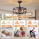 Caged Ceiling Fans with Lights Black Farmhouse 18 Flush Mount Bladeless Rustic Chandeliers Fan Lights with Remote Vintage Reversible Ceiling Fan for Living Room Bedroom Kitchen 6 Light Bulb Base E12