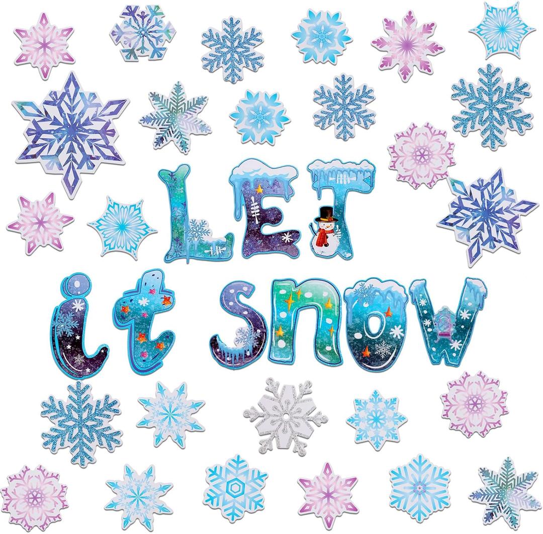 68 Pieces Winter Classroom Bulletin Border Decoration Christmas Snowflake Cutouts Let It Snow Cutouts Winter Classroom Decoration Holiday Bulletin Border for Christmas Classroom Home Decor (Snowflake)