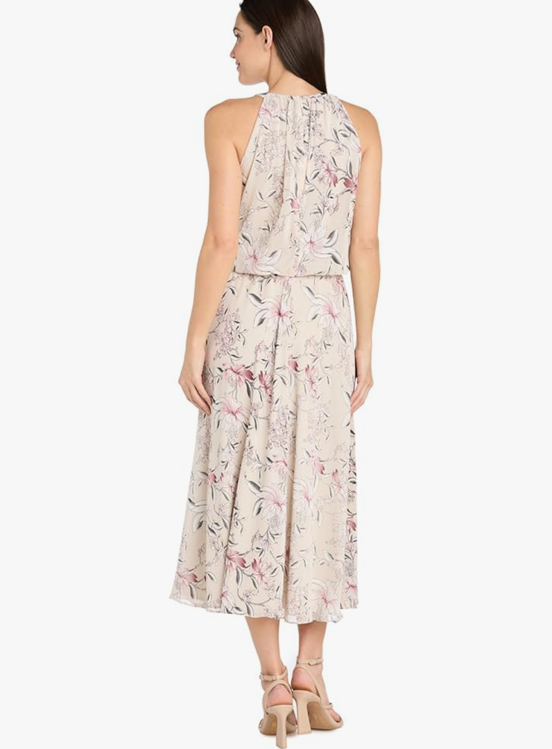 Elegant Halter Neck Floral Chiffon Midi Dress
4P