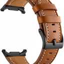 fGalaxy Watch Ultra Bands 47mm Leather for Men Women (2024), No Gaps Business Leather Wristband Replacement Strap for Samsung Galaxy Watch 7 Ultra 47mm, Light Brown