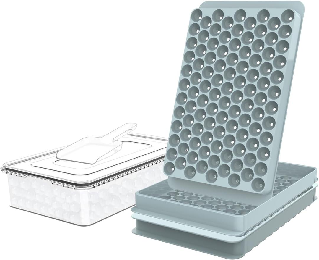 WIBIMEN Mini Ice Cube Trays, 0.55 Tiny Pebble Ice for Iced Coffee & Cocktails, Fast Chill, Easy Twist Release, Stackable with Lid & Storage Bin (2 Pack, Blue)