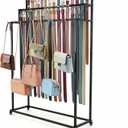 Belt Rack, 3-Tier Belt Organizer with 42 Hooks & Wheels, Tie Rack & Bag Rack for Retail Display, Multi-Layer Belt Hanger & Tie Hanger for Store (Black)