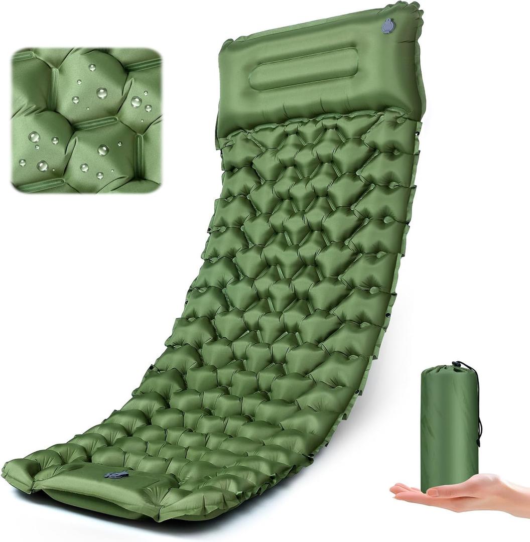 Sleeping Pad,4" Thick Ultralight Sleeping Pad for Camping with Pillow & Foot Pump,Compact Inflatable Camping Mattress for Hiking Tent Road Trip,One-Second Deflation