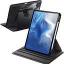 JETech Rotating Case ONLY for iPad Pro 11-Inch M5/M4 2025/2024 (6th/5th Generation) with Pencil Holder, 360 Degree Rotation Protective Stand Cover Clear Back, Auto Wake/Sleep (Black)
