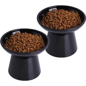 6.2 Inch Extra Wide Elevated Ceramic Cat Bowls, Food and Water Bowl Set for Elder Big Cats Small Dogs, Raised Design for Pet Easy Eating, Protect Cat's Spine Set of 2(Black)