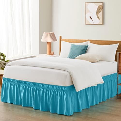 Entisn Teal Adjustable Bed Skirt for Full & Queen Size Bed - with 18 Inch Tailored Drop, Wrap Around Bed Skirts with Adjustable Elastic Belt for Easy Fitting - Wrinkle & Fade Resistant