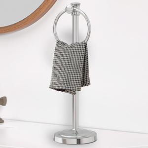 Hoimpro 17 Inch Stand Hand Towel Holder Towel Bar Towel Hanging Ring, Free Standing Floor Hand Towel Rack Storage for Bathroom Kitchen Vanity Countertops, Hardware Accessories(Polished Chrome)