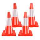 RELIANCER 4 Pack 18" Traffic Cones,Weighted Parking Cones,Orange Road Safety Cone w/ 4" Reflective Collars,Heavy Duty Construction Cone for Traffic Control,Crowd Control,Driving Training,Parking Lot
